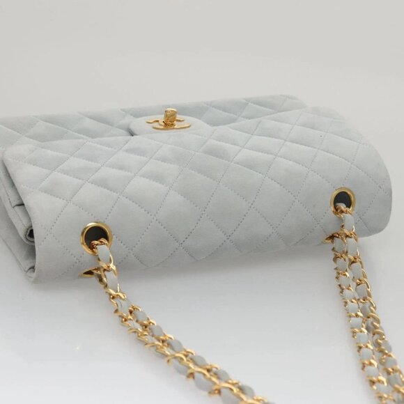 CHANEL Matelasse Chain Shoulder Bag Suede Light Blue Gold CC Auth 106433AV - Picture 12 of 16